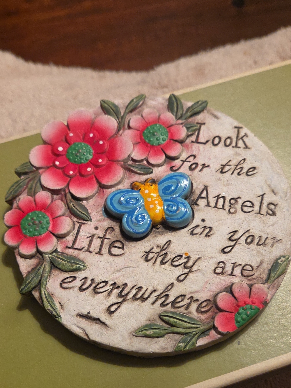 Pink Floral Garden Stepping Stone Plaque with Blue Butterfly